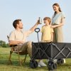 Outsunny 110L Festival Trolley on Wheels, Folding Camping Trolley Cart with Telescopic Handle, Carry Bag and All-Terrain Big Wheels, for Garden, Beach, Fishing, Black