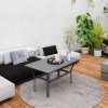 Outsunny Metal Garden Coffee Table, Rectangular Outdoor Side Table with Slatted Tabletop, Foot Pads for Outside, Garden, Balcony, Porch, 91.5 x 55 x 45cm, Dark Grey