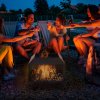 Outsunny Metal Square Fire Pit Outdoor Mesh Firepit Brazier w/ Lid, Log Grate, Poker for Backyard, Camping, Bonfire, Wood Burning Stove, 44 x 44 x 40cm, Black