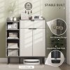 HOMCOM Shoe Cabinet, Hallway Shoe Storage Cabinet with 4-Tier Open Shelf, Double Doors and 3 Adjustable Shelves for 12 Pairs of Shoes, Graphite Wood Effect