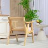 HOMCOM Armchair, Fabric Accent Chair with Rattan Back, Rubber Wood Frame and Padded Seat Cushion for Living Room, Bedroom, Home Office, Cream White Finish