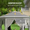 Outsunny 3 x 4m Garden Gazebo Hexagon Pop Up Gazebo Party Tent Canopy Double Roof Instant Shelter with Netting and Carry Bag for Outdoor Patio, Dark Grey