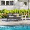 Outsunny 2 Seat Rattan Garden Bench, Patio Wicker Chair with Glass Tea Table, Outdoor Love Seat with Padded Cushions, for Garden, Porch, Charcoal Grey/Grey