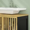 HOMCOM Under Sink Bathroom Cabinet, Bamboo Sink Storage Cabinet, Bathroom Vanity Unit with 2 Slat Doors, Adjustable Shelf and U-Shape Slot for Pipe Fit