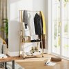 HOMCOM Bamboo Clothes Rail Rack with 2 Storage Shelves and 2 Hooks, Freestanding Open Wardrobe Coat Stand with Wheels for Entryway, Bedroom, Natural Wood Effect