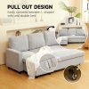 HOMCOM Sofa Bed with Storage, Convertible L Shaped Corner Sofa, 3 Seater Pull Out Sofa Bed with Reversible Chaise, Side Pockets for Living Room, Bedroom, Small Spaces, Light Grey