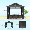 Outsunny 3 x 3 (m) Outdoor Polycarbonate Gazebo, Double Roof Hard Top Gazebo with Galvanised Steel Frame, Nettings& Curtains for Garden, Lawn, Patio and Deck, Dark Grey