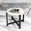 Outsunny Round Small Garden Table, 60cm Outdoor Side Table with Faux Marble Tempered Glass Top, Aluminium Frame for Garden, Patio, Balcony, Light Grey