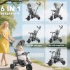 AIYAPLAY Kids Trike, 6 in 1 Toddler Tricycle with Adjustable Parent Handle & Canopy, Convertible Seat, for Ages 1-5 Years, Foldable Baby Trike with Safety Harness, Storage Basket & Bag, Grey