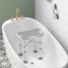 HOMCOM Height Adjustable Shower Stool with Suction Grab Rail, Aluminium Shower Chair with U-Shaped Padded Seat, Non-Slip Bath Stool for Elderly, Disabled, Seniors, Pregnant