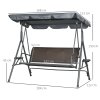 Outsunny 3 Seater Swing Chair, Garden Swing Seat Bench with Adjustable Canopy, Rattan Seat and Steel Frame for Patio, Yard, Dark Grey