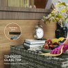 Outsunny Outdoor Coffee Table, PE Rattan Side Table with Tempered Glass Top, Wicker Square Garden Coffee Table End Table with Steel Frame for Patio, Balcony, 60 x 62 x 38cm, Light Grey