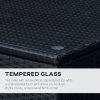 Outsunny Patio PE Rattan Side Table, Square Outdoor Coffee Table w/ Tempered Glass Top, Black