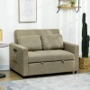 HOMCOM 2 Seater Sofa Bed, Convertible Bed Settee, Modern Fabric Loveseat Sofa Couch with 2 Cushions, Side Pockets for Living Room, Guest Room, Light Brown