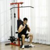 SPORTNOW Lat Pull Down Machine with Adjustable Seat, High and Low Pulley Cable Machine with Flip-Up Footplate, Multi-Function Home Gym Fitness Equipment - Red