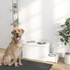 PawHut Raised Dog Bowls, Dog Feeding Station with Slow Feeder Mat, Storage Cabinet, 3 Stainless Steel Bowls, Semi-Auto Dispenser Function, for Large, Extra Large Breeds, White