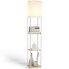 HOMCOM Modern Floor Lamp with Shelves, 3 Layer Shelf Tall Standing Lamp with Fabric Lampshade, Pull Chain Switch for Living Room, Bedroom, Bulb not Included, White