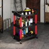 HOMCOM 3-Tier Rolling Tool Cart, Tool Trolley on Wheels, Plastic Mobile Service Utility Cart with Handles for Garage, Mechanics and Warehouse, 91kg Capacity, Black and Red