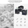 Outsunny Portable Camping Kitchen with Aluminium Frame, Fold-Up Cooking Table With Windscreen and 3 Enclosed Cupboards for BBQ, Party, Picnic, Black