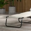 Outsunny Foldable Sun Lounger Set of 2 with 5-Position Adjustable Backrest, Outdoor Portable Recliner Chaise Lounge Chair with Breathable Mesh Fabric, Cream White