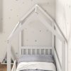 HOMCOM House-Shaped Kids Bed Frame, Solid Pine Wood Single Bed Frame with Safety Fence for Kids Boys and Girls, White
