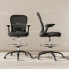 HOMCOM Drafting Chair, Swivel Draughtsman Chair, Ergonomic Office Chair, Mesh Standing Desk Chair with Flip-up Armrest, Lumbar Support, Adjustable Foot Ring, Black