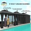 Outsunny 3 x 3 (m) Outdoor Polycarbonate Gazebo, Double Roof Hard Top Gazebo with Galvanised Steel Frame, Nettings& Curtains for Garden, Lawn, Patio and Deck, Dark Grey