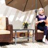 Outsunny Outdoor Rattan Coffee Table, Rectangular Tea Side Table with Tempered Glass Top, Storage Shelf, Foot Pads, Garden Furniture for Patio, Balcony, Mixed-grey