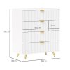 HOMCOM Bedroom Chest of Drawers with 4 Drawers, Fluted Dresser with Gold Tone Handles, Storage Cabinet for Bedroom, Living Room, Hallway, Entryway, White