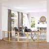 PawHut Freestanding Pet Gate, 6 Panel Foldable Playpen, Wooden Dog Gate with 2 Support Feet, for Stairs, Doorway - Natural Tone