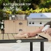 Outsunny Garden Table for 4 Person, Square 86 x 86 x 71cm Patio Outdoor Dining Table with 5.4cm Parasol Hole, Easy Clean Slatted Top, Metal Frame, for Balcony, Deck, Brown