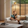 HOMCOM 180cm Arc Floor Lamp for Living Room, Modern Adjustable Standing Lamp with Foot Switch, Faux Black Marble Base and Bell Shade for Home Offices, Bedrooms, Gold Tone