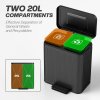 HOMCOM Dual Kitchen Bin, 2 x 20L Double Bin for Recycling and Waste, Fingerprint-proof Pedal Bin with Soft-Close Lid, Removable Inner Buckets