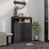 HOMCOM Narrow Shoe Cabinet, Wall Mounted or Freestanding Shoe Storage Cabinet with 2 Flip Drawers and Open Shelf for 12-16 Pairs of Shoes for Entryway, High Gloss
