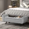 HOMCOM Storage Ottoman with Armrest, Upholstered Linen Storage Bench, Window Seat with Rubberwood Legs, Footstool for Bedroom Living Room, Hallway, Dark Grey