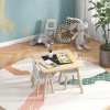 AIYAPLAY 3-Piece Kids Table and Chairs Set, Toddler Table and Chair Set with Bear-Shaped Backrest, Convertible Desk, Storage Grid for Nursery, Classroom, Playroom, Natural Wood