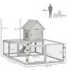 PawHut Wooden Rabbit Hutch with Run Large Guinea Pig Cage, Small Animal House for Indoor with Tray, 151.5 x 106 x 97cm, Light Grey