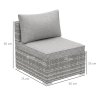 Outsunny Armless Rattan Garden Chair, Outdoor Rattan Chair with Cushions, PE Wicker Garden Furniture with Steel Frame, Adjustable Footpads for Garden, Terrace, Light Grey