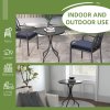 Outsunny 66cm Garden Side Table, Round Bistro Coffee Table, Outdoor Patio Table with Steel Frame and Slat Tabletop for Balcony and Porch, Black
