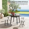Outsunny Folding Stool Set of 4, Decorative Garden Stool Chair with Safety Latch, Foldable Garden Stools with Powder-Coated Steel Legs HDPE Seat and Handle for Indoor and Outdoor, White