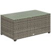 Outsunny Outdoor Coffee Table, PE Rattan Side Table with Tempered Glass Top, Wicker Rectangular Garden Coffee Table End Table with Steel Frame for Patio, Balcony, 90 x 50 x 38cm, Dark Grey