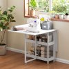 HOMCOM Industrial Folding Dining Table, Drop Leaf Table with Open Compartments for Small Spaces, Kitchen, Dining Room, White