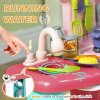 AIYAPLAY Toy Kitchen, 45-Piece Kids Kitchen with Rotating Side Tables, Toddler Pretend Role Play Kitchen with Light, Sounds, Spray Effect for Ages 3-6 Years, Pink