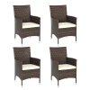 Outsunny 4 Pieces Outdoor PE Rattan Dining Chairs Set with Cushion, Garden Armchair with Armrests, High Backrest, Metal Frame Patio Wicker Furniture, Deep Coffee