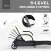 Outsunny 3 Pieces PE Rattan Patio Lounge Chair Set, Outdoor Recliner Lounge Chairs with Wheels, for Outside with Cushions, Headrest, Coffee Table for Garden, Poolside, Black
