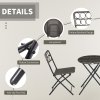 Outsunny 3 Pieces Rattan Bistro Set, Wicker Folding Garden Furniture Set with Coffee Table and Chairs for Outdoor, Patio, Balcony, Grey
