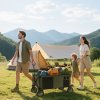 Outsunny Folding Garden Trolley, Cargo Trailer on Wheels, Collapsible Camping Trolley with Folding Board, Outdoor Utility Wagon with Steel Frame and Oxford Fabric, Green