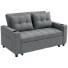 HOMCOM 2 Seater Sofa Bed, Convertible Pull Out Sofa Bed with Adjustable Backrest, Cup Holders and Pillows, Click Clack Settee for Living Room, Bedroom, Guest Room