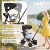 AIYAPLAY Kids Trike, 6 in 1 Toddler Tricycle with Adjustable Parent Handle & Canopy, Convertible Seat, for Ages 1-5 Years, Foldable Baby Trike with Safety Harness, Storage Basket & Bag, Black