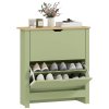HOMCOM Narrow Shoe Cabinet, Space Saving Shoe Storage Cabinet with 2 Flip Drawers and Adjustable Shelves for 6-12 Pairs of Shoes for Hallways and Living Room, Green